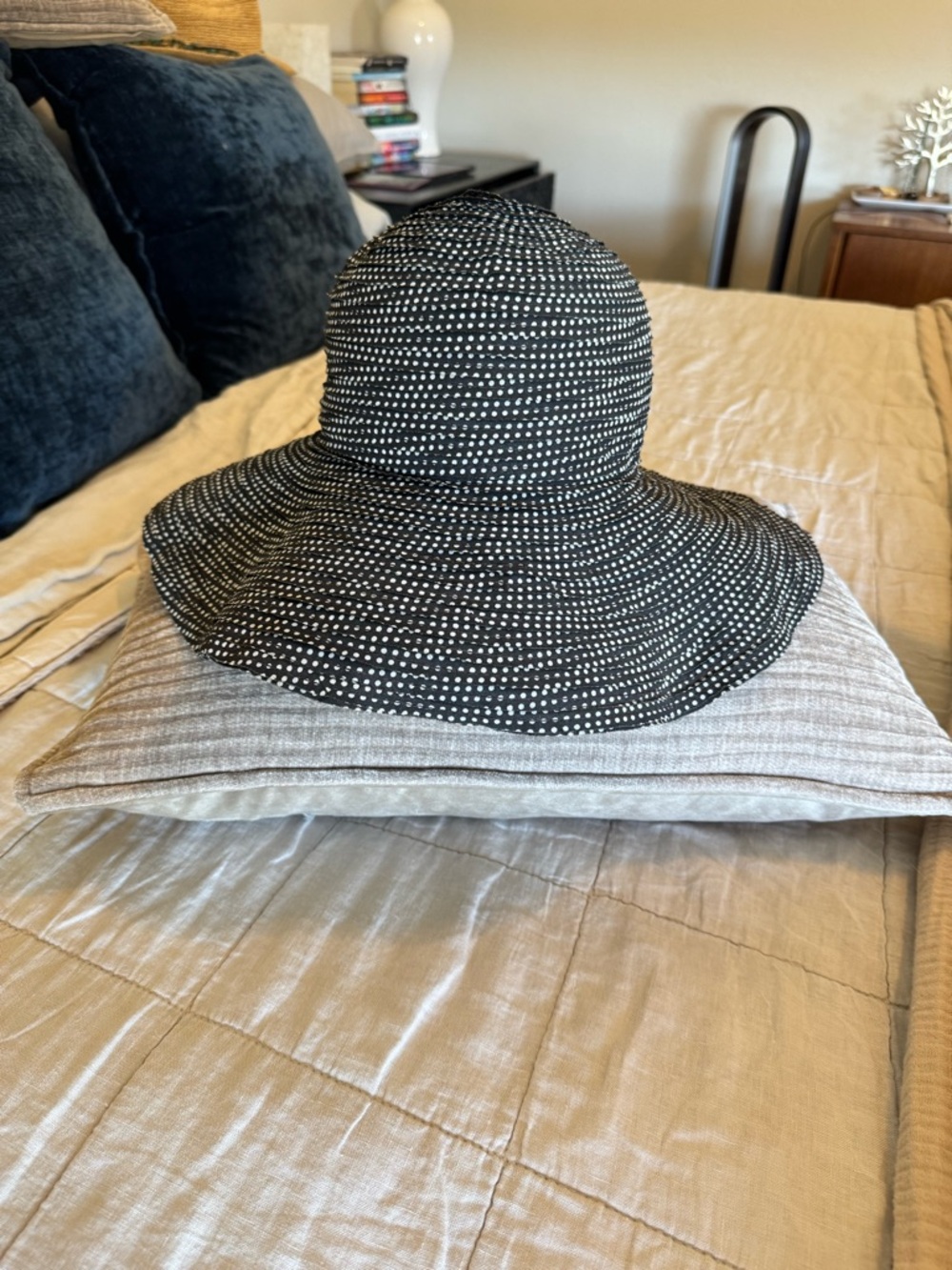Black and White Polka Dot Wide-Brim Sun Hat SPF 50